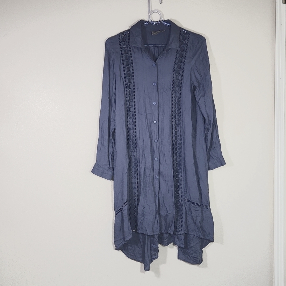 Anthropologie Vanessa Virginia Blue Cutout Shirt Dress Size S (oversized)